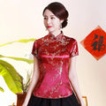 Vintage Flower Women Chinese Traditional Satin Blouse Summer Sexy Shirt Novelty Dragon Clothing Tops Plus Size 3XL 4XL WS009
