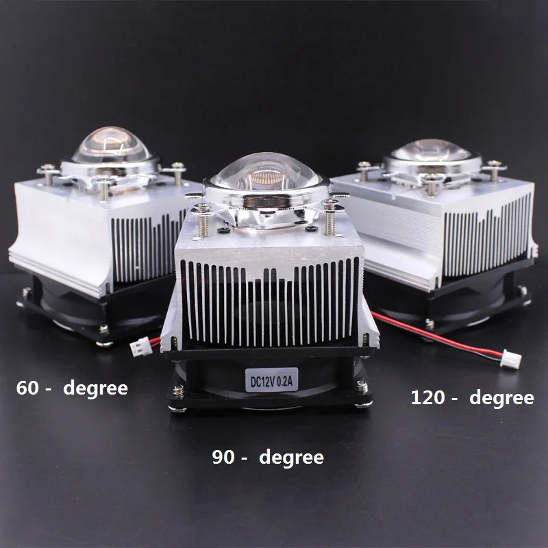 100W LED Aluminium Heat Sink Cooling Fan+60degree 90degree 120degree44mm Lens + Reflector Brack