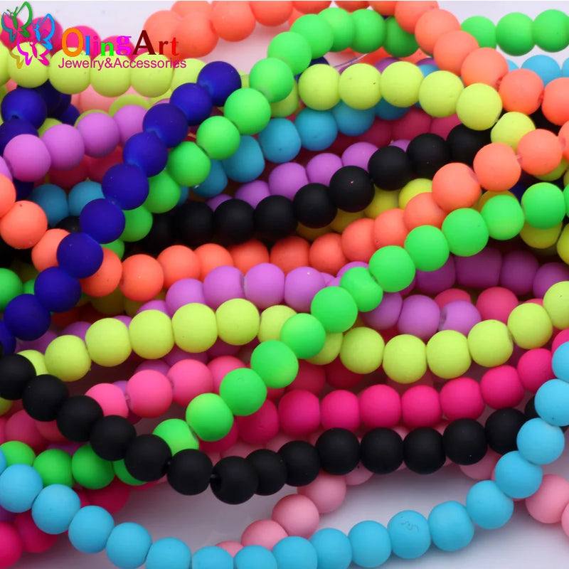 OlingArt Rubber Glass Beads High 6MM Quality 100PCS/Lot Candy Color Neon Matte Loose Handmade DIY Jewelry Making Bracelet