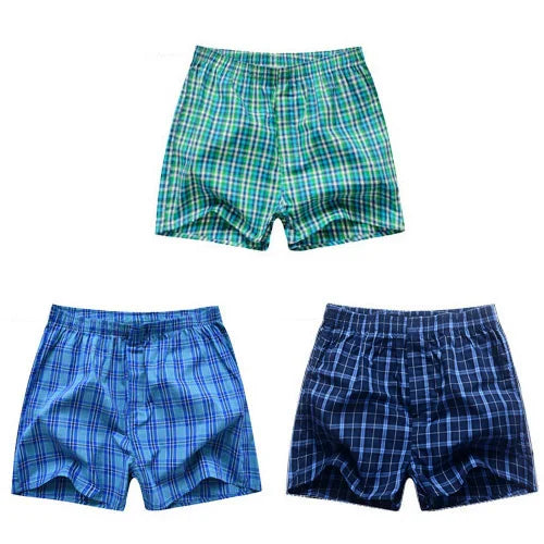 3Pcs/Lot Men Boxer Plaid Underpants 100% Cotton Underwear Male Sleep Bottoms Shorts Brand Top Quality Loose Homewear Oversize