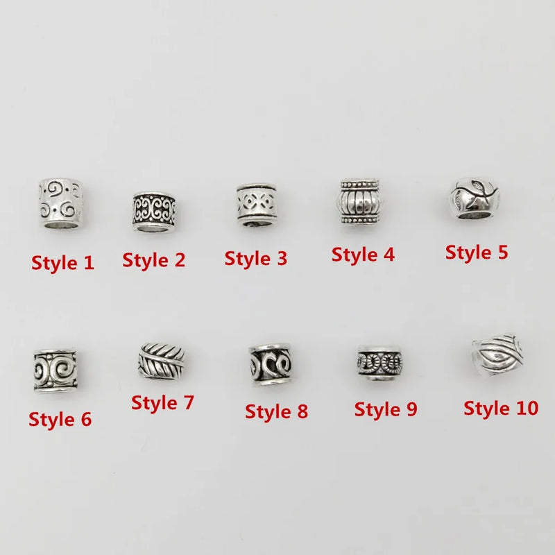 10pcs/pack Antique Silver different 10 styles hair braid dread dreadlock beads rings tube approx 5.9-6.4mm inner hole jewelry