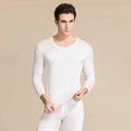 SuyaDream Men Long Johns Natural Silk Round neck Thermal Underwear For Men Fall Winter Underwear Set