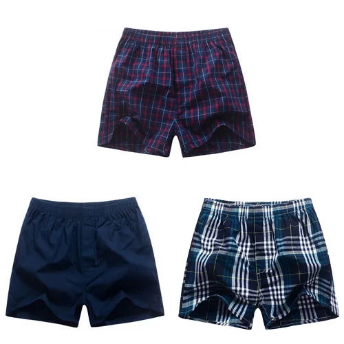 3Pcs/Lot Men Boxer Plaid Underpants 100% Cotton Underwear Male Sleep Bottoms Shorts Brand Top Quality Loose Homewear Oversize