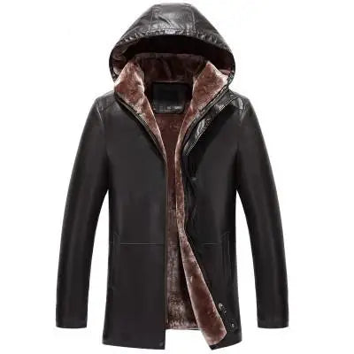 2026 Winter New Fur One Coats Men's Business Leisure Leather Jacket Thick Men Fur Clothing Sheepskin Hooded Jackets Detachable
