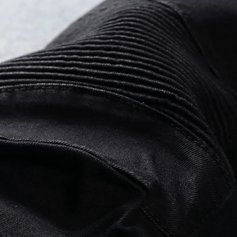 Sokotoo Men's Big Size Black Biker Jeans for Moto Casual | SAMAG