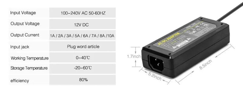 DC12V LED Power Supply 1A 2A 3A 5A 6A 7A 8A 10A Switch Transformer for WS2811 WS2815 LED Strip Light Adapter 5050 3528 LED Light