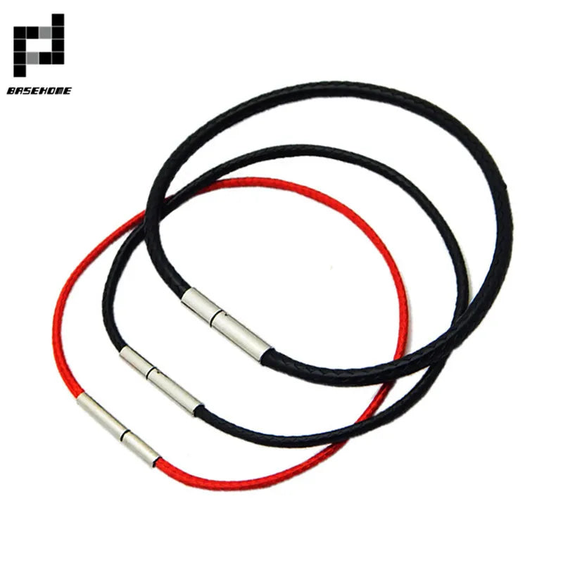 1.5/2/3mm Black Red Bracelet Stainless Steel Clasp For Women Man Couple Leather String Homme Hand Thread Male Jewelry Trending