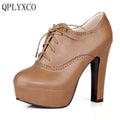 QPLYXCO 2017 New Big Small Size 31-47 Women Stiletto High Heel Shoes Sexy Lady Platform Spring Fashion Lace Up Pumps Shoes 88-8
