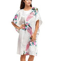 High Quality Chinese Women Silk Home Dress Robe Summer Lounge Nightshirt Short Sleeve Sleepwear Nightgown Plus Size 6XL A-073