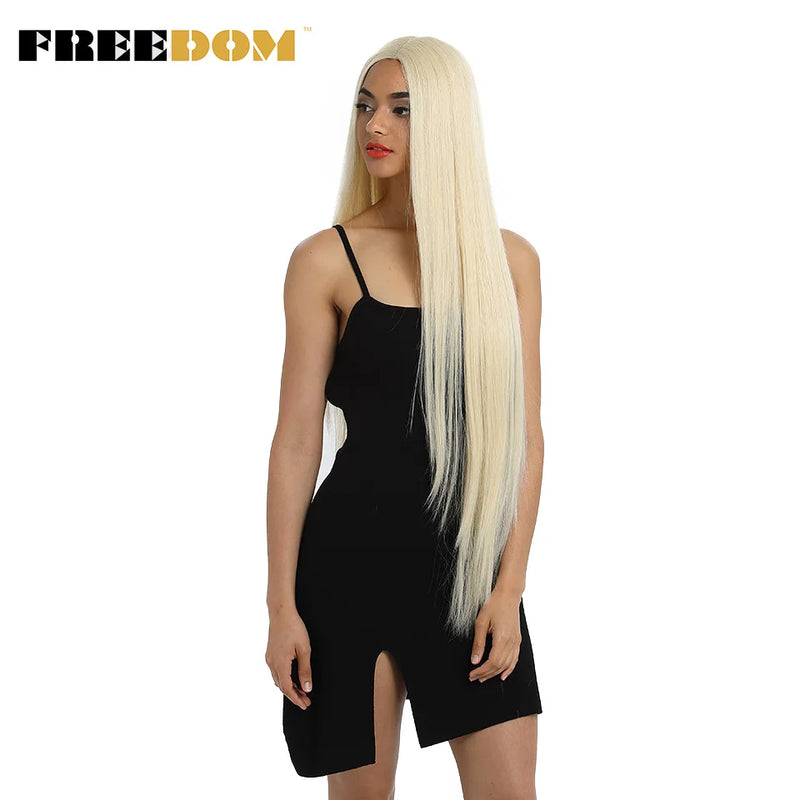 FREEDOM Synthetic Lace Front Wigs For Women Super Long 38Inch Ombre Blonde Highlight Ginger Straight Lace Wigs Cosplay Wigs