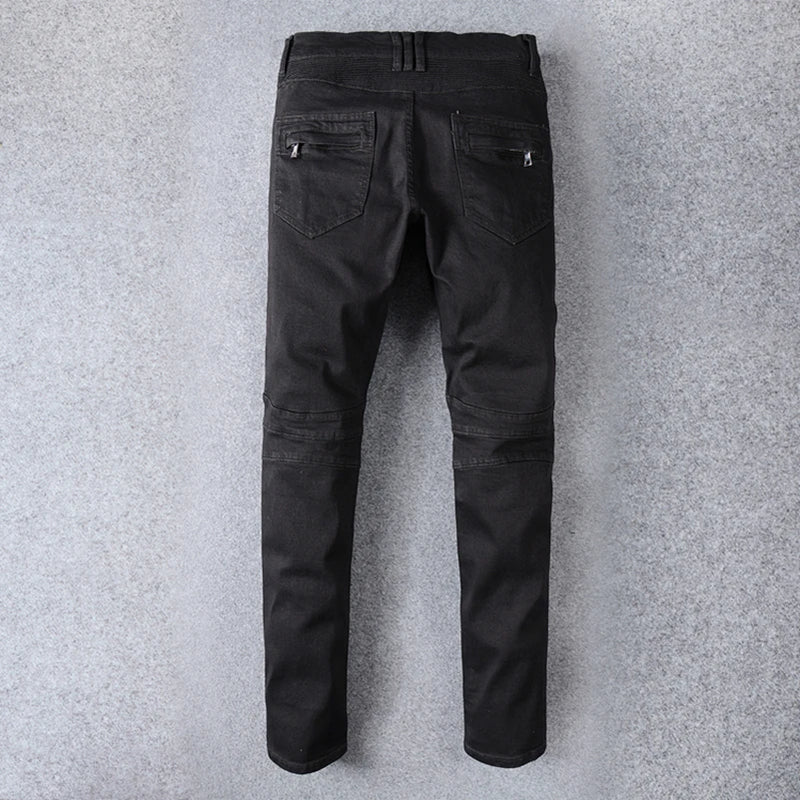 Sokotoo Men's Big Size Black Biker Jeans for Moto Casual | SAMAG