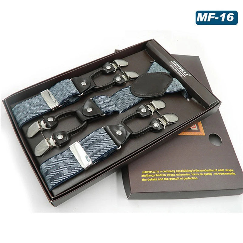 New Fashion Suspenders Luxury Braces 6 Clips Leather Belt Straps European Size Male Style Gift For - Visuel 6 | SAMAG