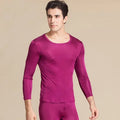 SuyaDream Men Long Johns Natural Silk Round neck Thermal Underwear For Men Fall Winter Underwear Set