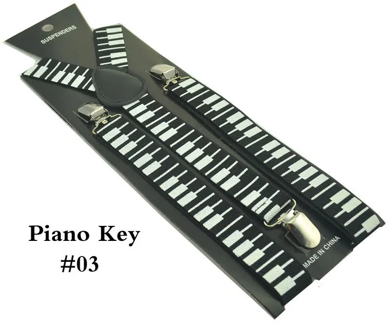 Women Unisex Clip - on Braces 1 Inch Wide Fashion "4 Piano Key Board" Mix Elastic Slim Y - back Suspenders - Visuel 6 | SAMAG