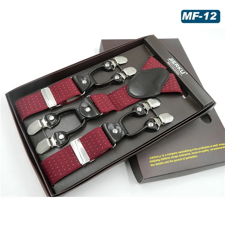 New Fashion Suspenders Luxury Braces 6 Clips Leather Belt Straps European Size Male Style Gift For - Visuel 9 | SAMAG