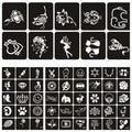 70pcs/5 Sheets Small Glitter Henna Tattoo Stencil for Woman Girl Kids Flower Butterfly Cartoon Airbrush Tattoo Drawing Template