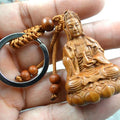 Natural wood mahogany three-dimensional engraving Guanyin barrel keychain Buddha key ring jewelry gift for men and women 1pc