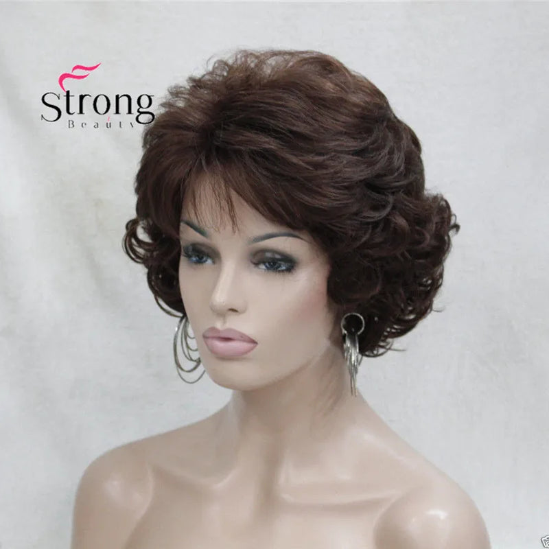 Short Curly Dark Auburn Synthetic Hair Full wig Women's Thick Wigs For Everyday