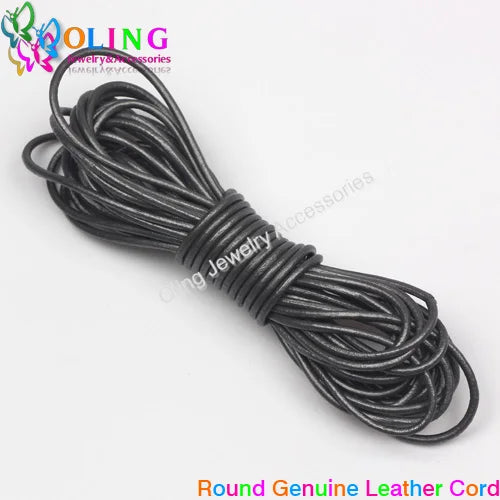 OlingArt 2mm 5M/Lot Craft Color Round Genuine Leather Cord Golden Silver DIY Necklace Bracelet Earrings Choker Jewelry Making