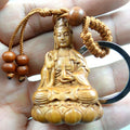 Natural wood mahogany three-dimensional engraving Guanyin barrel keychain Buddha key ring jewelry gift for men and women 1pc