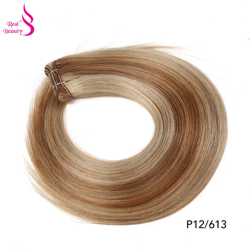 Real Beauty Platinum Blond Brazilian Straight Hair Weave Bundles 14"-28" Hight Ratio Remy Hair Extensions Brown #4 Blond P6/613#