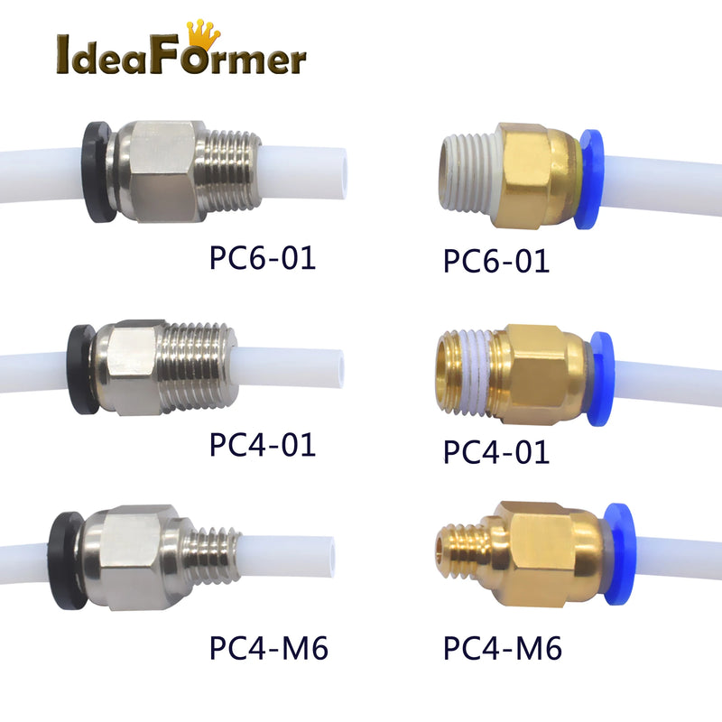5Pcs/Lot 3D Printer Blue/Black Pneumatic Connector Thread M6/M10 Quick Jointer for 1.75/3.0mm Filament Feeder Pipe Push Parts.