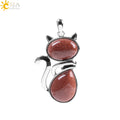 Natural Stone Pendant Cute Cat Pendants Suspension for Girl Amethyst Tiger Eye Green Aventurine Pink Crystal Cat Jewelry F072