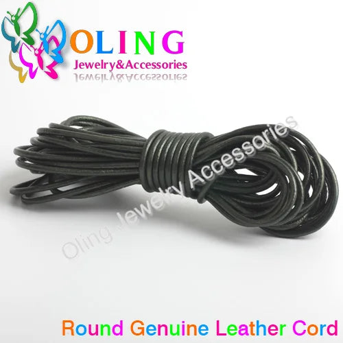 OlingArt 2mm 5M/Lot Craft Color Round Genuine Leather Cord Golden Silver DIY Necklace Bracelet Earrings Choker Jewelry Making