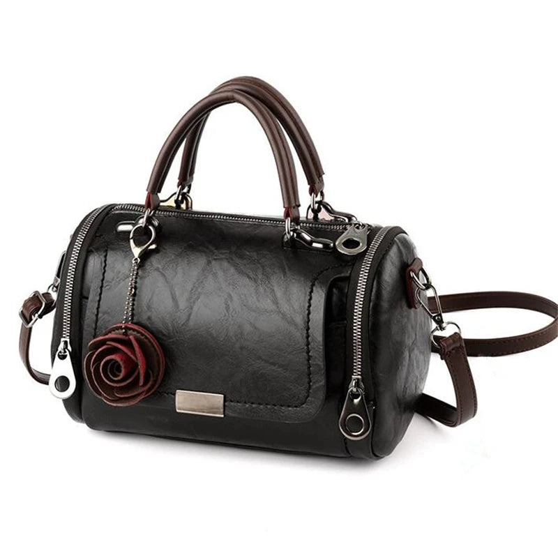 Fashion Women Shoulder Bag with Flower Pendant Ladies Totes Party Purse Boston Handbag Casual Female Messenger Crossbody Bags