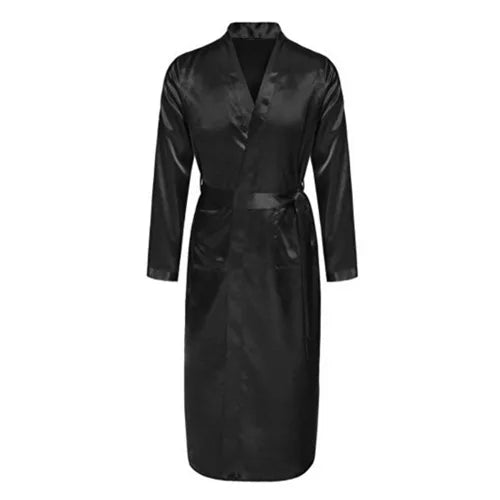 Chinese Men's Navy Blue Satin Robe With Belt Kimono Bathrobe Gown Nightgown Sleepwear Home Leisure Pajamas S M L XL XXL 20701