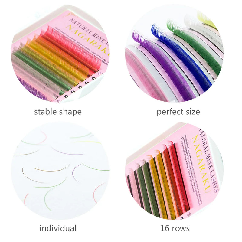 NAGARAKU Mix Color Eyelashes Make up High Quality Soft Natural Synthetic Mink Rainbow Eyelash Extension Supplies  8 Colors Mix