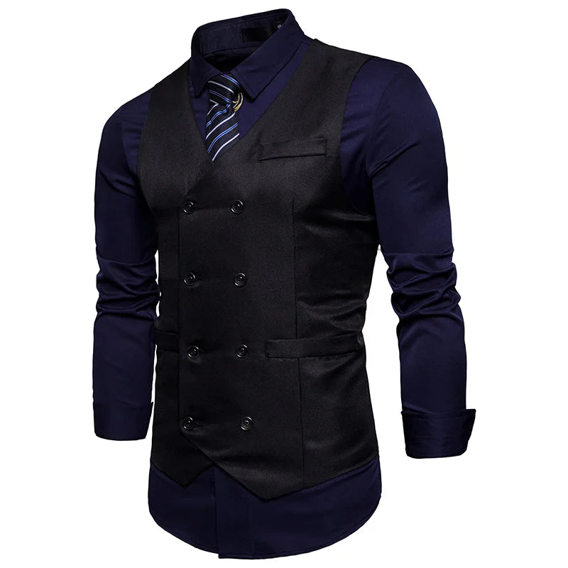 New Brand Dress Vests For Men Casual Slim Fit Mens Suit Vest Double breasted Waistcoat Gilet Homme Formal Business Jacket XXL