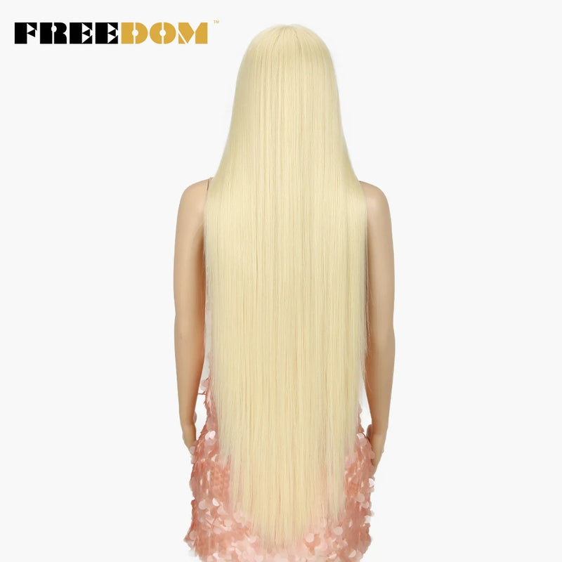 FREEDOM Synthetic Lace Front Wigs For Women Super Long 38Inch Ombre Blonde Highlight Ginger Straight Lace Wigs Cosplay Wigs