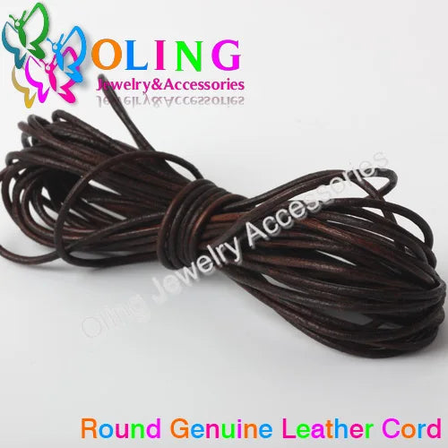 OlingArt 2mm 5M/Lot Craft Color Round Genuine Leather Cord Golden Silver DIY Necklace Bracelet Earrings Choker Jewelry Making