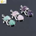 Natural Stone Pendant Cute Cat Pendants Suspension for Girl Amethyst Tiger Eye Green Aventurine Pink Crystal Cat Jewelry F072