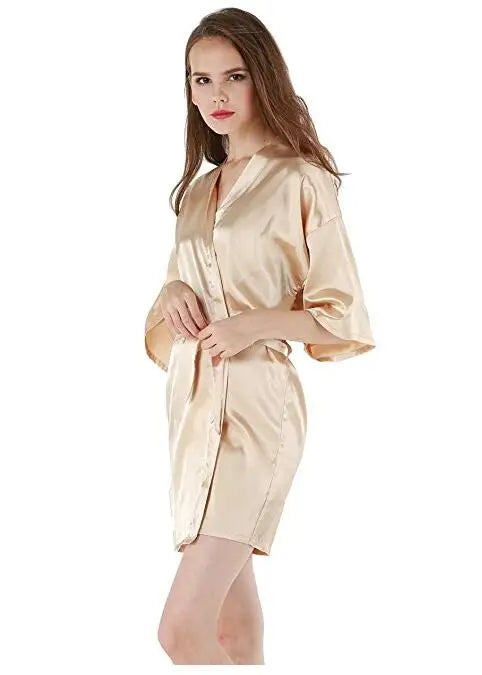 RB030 Sexy Large Size Satin Night Robe Lace Bathrobe | SAMAG