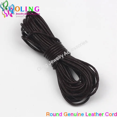 OlingArt 2mm 5M/Lot Craft Color Round Genuine Leather Cord Golden Silver DIY Necklace Bracelet Earrings Choker Jewelry Making