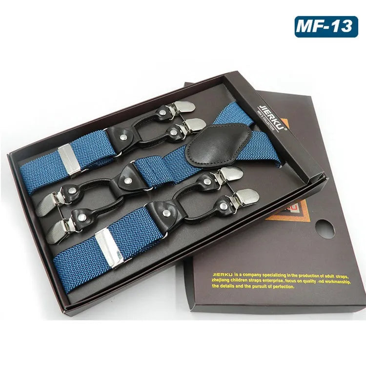 New Fashion Suspenders Luxury Braces 6 Clips Leather Belt Straps European Size Male Style Gift For - Visuel 14 | SAMAG