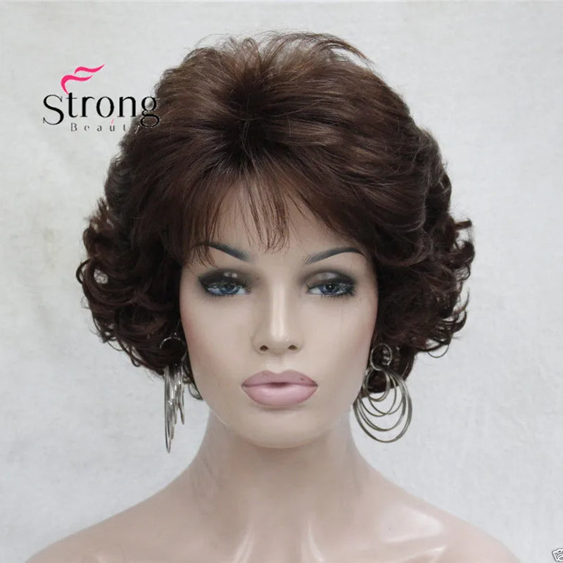 Short Curly Dark Auburn Synthetic Hair Full wig Women's Thick Wigs For Everyday