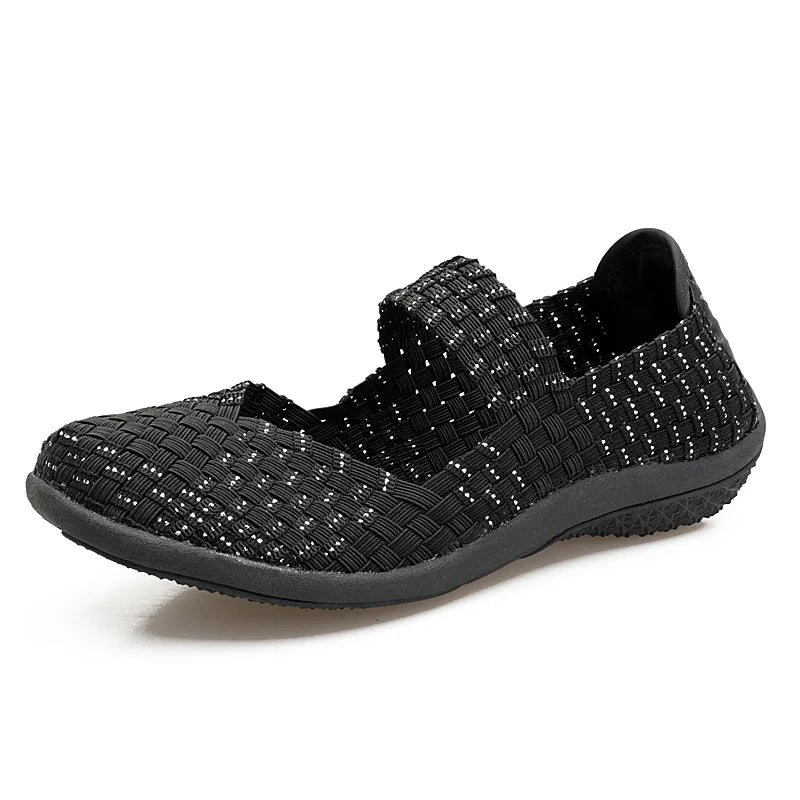 Womens Woven Sneakers Slip On Flat Woman Gym Shoes Non-slip Soft Female Summer Footwear Leisure Loafers Black Sneaker Plus Size