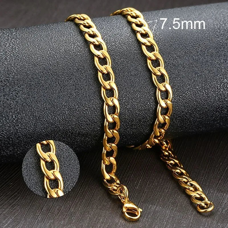 Vnox Men's Cuban Link Chain Necklace Stainless Steel Black Gold Color Male Choker colar Jewelry Gifts for - Visuel 15 | SAMAG