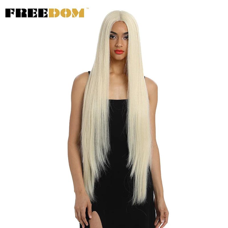 FREEDOM Synthetic Lace Front Wigs For Women Super Long 38Inch Ombre Blonde Highlight Ginger Straight Lace Wigs Cosplay Wigs
