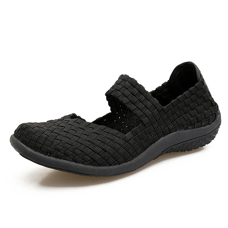 Womens Woven Sneakers Slip On Flat Woman Gym Shoes Non-slip Soft Female Summer Footwear Leisure Loafers Black Sneaker Plus Size