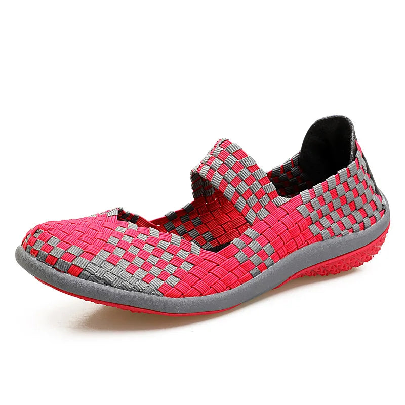 Womens Woven Sneakers Slip On Flat Woman Gym Shoes Non-slip Soft Female Summer Footwear Leisure Loafers Black Sneaker Plus Size