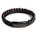 Natural Stone Bracelet Genuine Leather Braided Bracelets Black Stainless Steel Magnetic Clasp Tiger eye Bead Bangle Men Jewelry