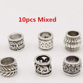 10pcs/pack Antique Silver different 10 styles hair braid dread dreadlock beads rings tube approx 5.9-6.4mm inner hole jewelry