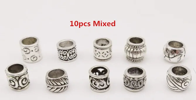 10pcs/pack Antique Silver different 10 styles hair braid dread dreadlock beads rings tube approx 5.9-6.4mm inner hole jewelry