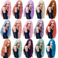 MSIWIGS 70CM Long Pink Wavy Wigs Cosplay Lolita Synthetic Women' s Blonde Wig 29 Colors Heat Resistant Hair