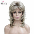 Lady Women Blonde With Dark Root Medium Length Cascaded Layers Synthetic Hair Full Wig for women