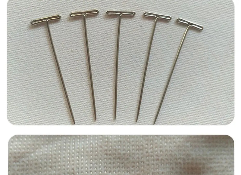 50pcs Tpins Long 32mm Silver T Shape Needles Pin For Wigs Hair Weaving Tools Salon Styling Tools Mannequin Head Wig Stand